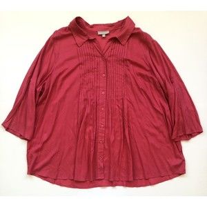 Woman Within Pink Pintucked Roll Tab Sleeve Collared Tunic Top Women’s Size 4X